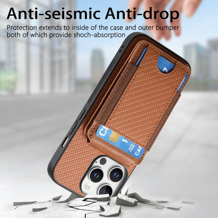 For iPhone 16 Pro Max Carbon Fiber Vertical Flip Wallet Stand Phone Case