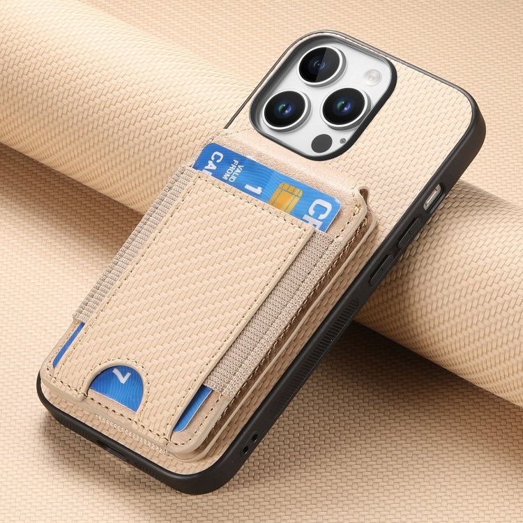 For iPhone 16 Pro Max Carbon Fiber Vertical Flip Wallet Stand Phone Case