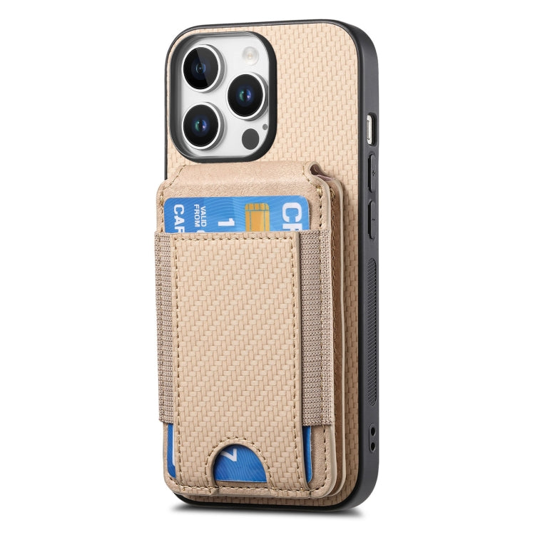 For iPhone 16 Pro Max Carbon Fiber Vertical Flip Wallet Stand Phone Case