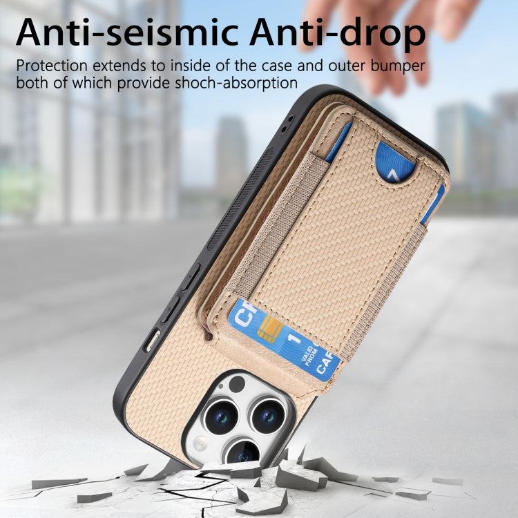 For iPhone 16 Pro Max Carbon Fiber Vertical Flip Wallet Stand Phone Case