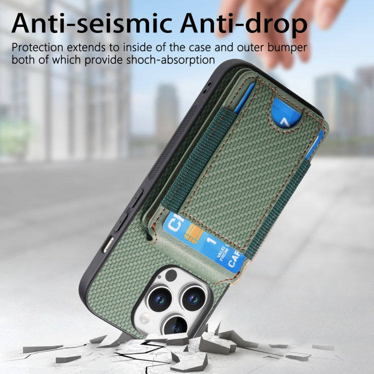 For iPhone 16 Pro Max Carbon Fiber Vertical Flip Wallet Stand Phone Case