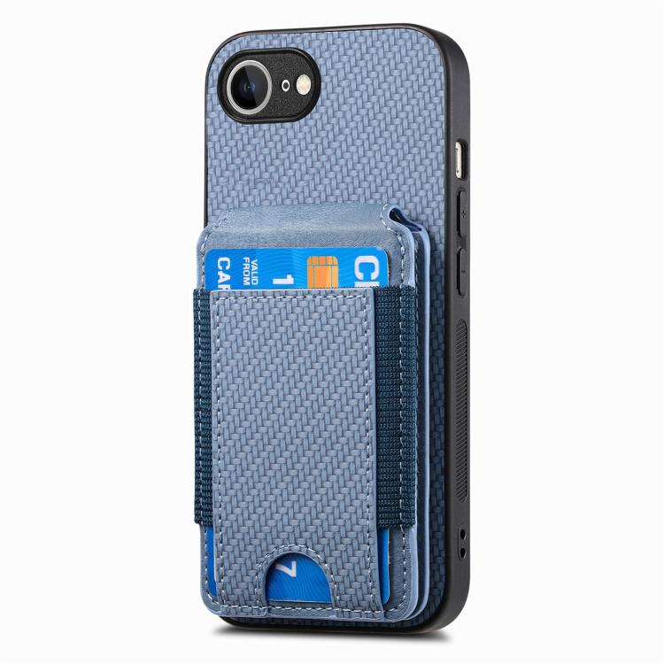 For iPhone 17e / 16e Carbon Fiber Vertical Flip Wallet Stand Phone Case