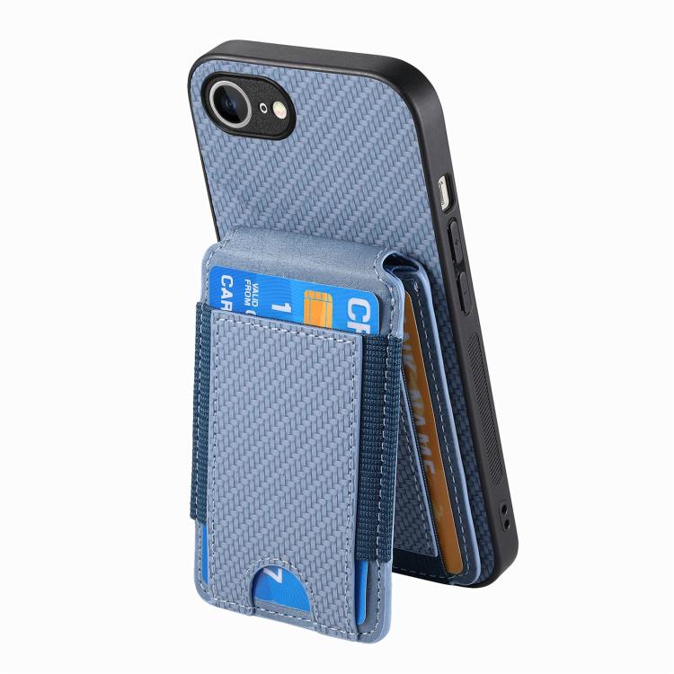 For iPhone 17e / 16e Carbon Fiber Vertical Flip Wallet Stand Phone Case