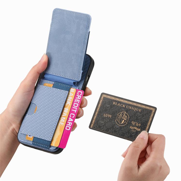 For iPhone 17e / 16e Carbon Fiber Vertical Flip Wallet Stand Phone Case