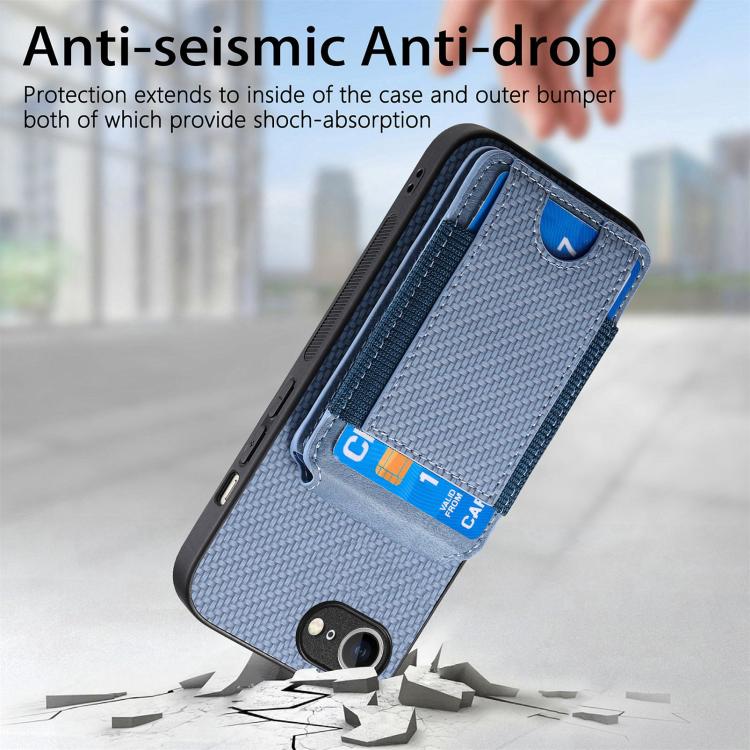For iPhone 17e / 16e Carbon Fiber Vertical Flip Wallet Stand Phone Case