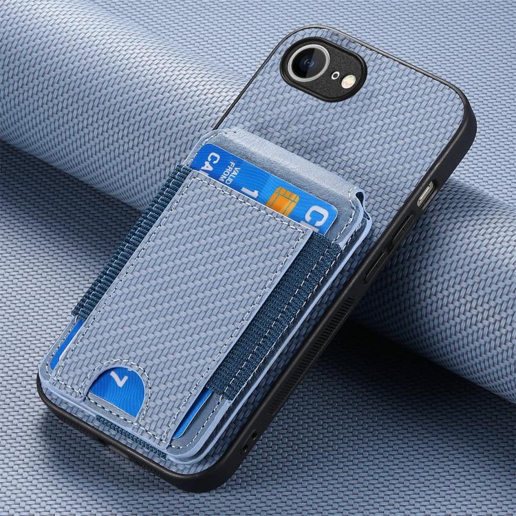 For iPhone 17e / 16e Carbon Fiber Vertical Flip Wallet Stand Phone Case