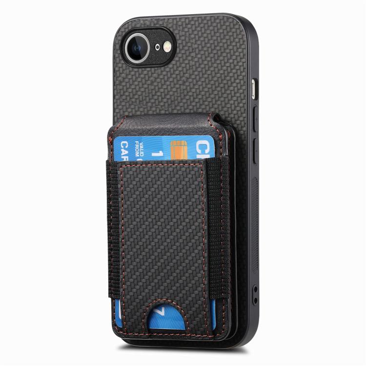 For iPhone 17e / 16e Carbon Fiber Vertical Flip Wallet Stand Phone Case