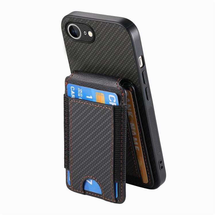For iPhone 17e / 16e Carbon Fiber Vertical Flip Wallet Stand Phone Case