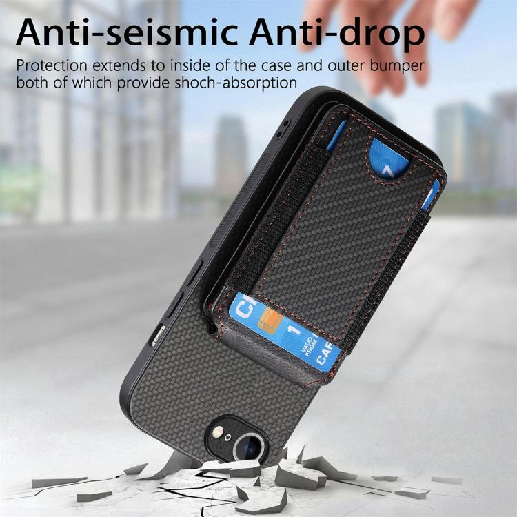 For iPhone 17e / 16e Carbon Fiber Vertical Flip Wallet Stand Phone Case