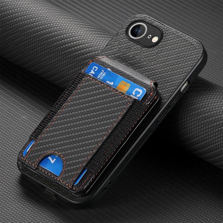 For iPhone 17e / 16e Carbon Fiber Vertical Flip Wallet Stand Phone Case