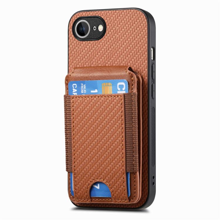 For iPhone 17e / 16e Carbon Fiber Vertical Flip Wallet Stand Phone Case