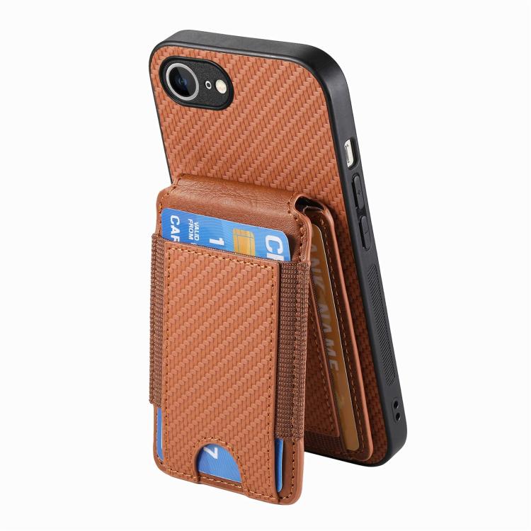 For iPhone 17e / 16e Carbon Fiber Vertical Flip Wallet Stand Phone Case