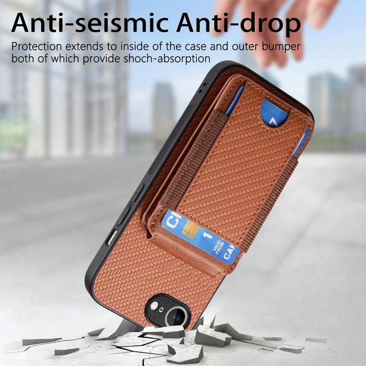 For iPhone 17e / 16e Carbon Fiber Vertical Flip Wallet Stand Phone Case