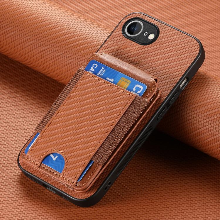 For iPhone 17e / 16e Carbon Fiber Vertical Flip Wallet Stand Phone Case