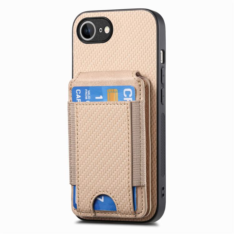 For iPhone 17e / 16e Carbon Fiber Vertical Flip Wallet Stand Phone Case