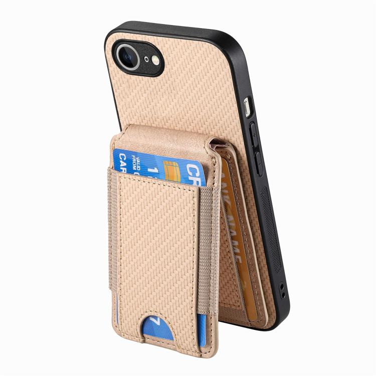 For iPhone 17e / 16e Carbon Fiber Vertical Flip Wallet Stand Phone Case