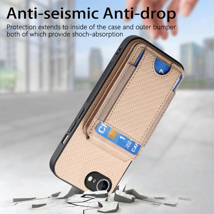 For iPhone 17e / 16e Carbon Fiber Vertical Flip Wallet Stand Phone Case
