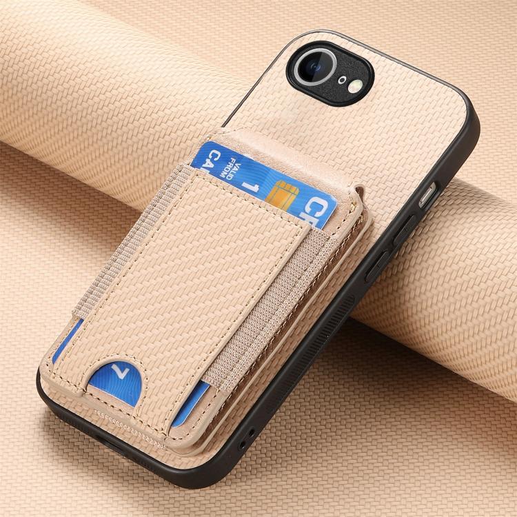 For iPhone 17e / 16e Carbon Fiber Vertical Flip Wallet Stand Phone Case