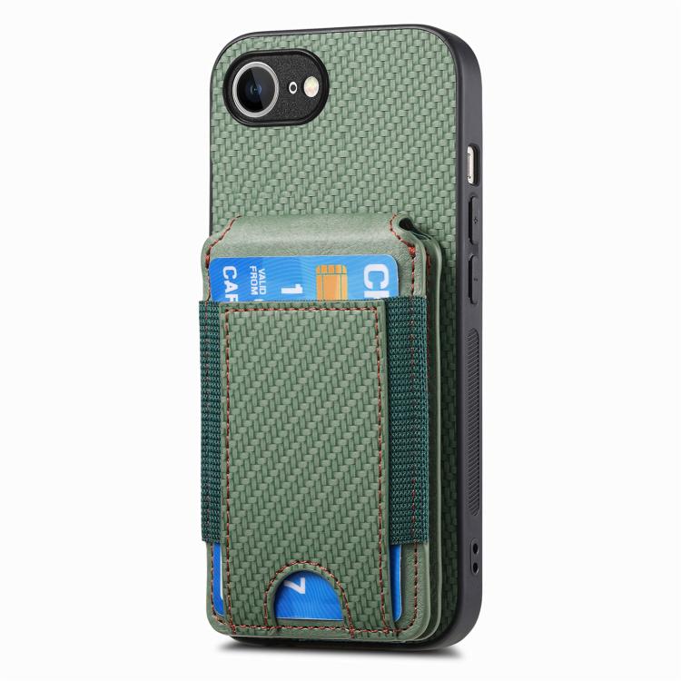For iPhone 17e / 16e Carbon Fiber Vertical Flip Wallet Stand Phone Case