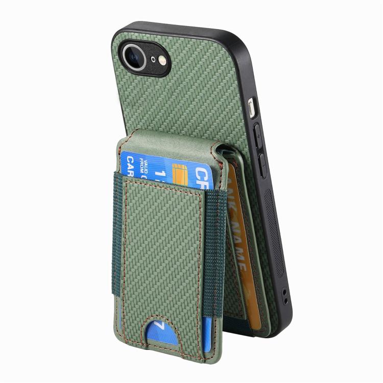 For iPhone 17e / 16e Carbon Fiber Vertical Flip Wallet Stand Phone Case