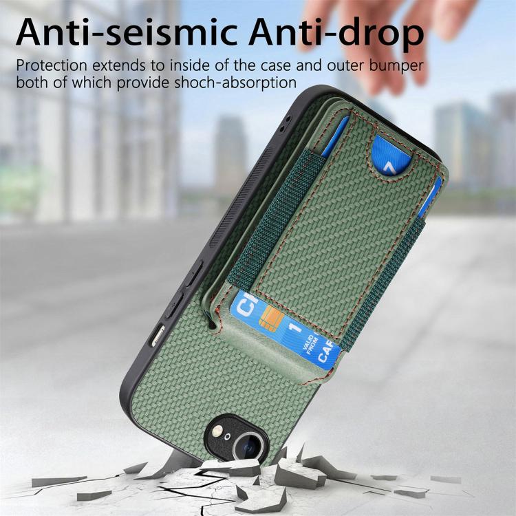 For iPhone 17e / 16e Carbon Fiber Vertical Flip Wallet Stand Phone Case
