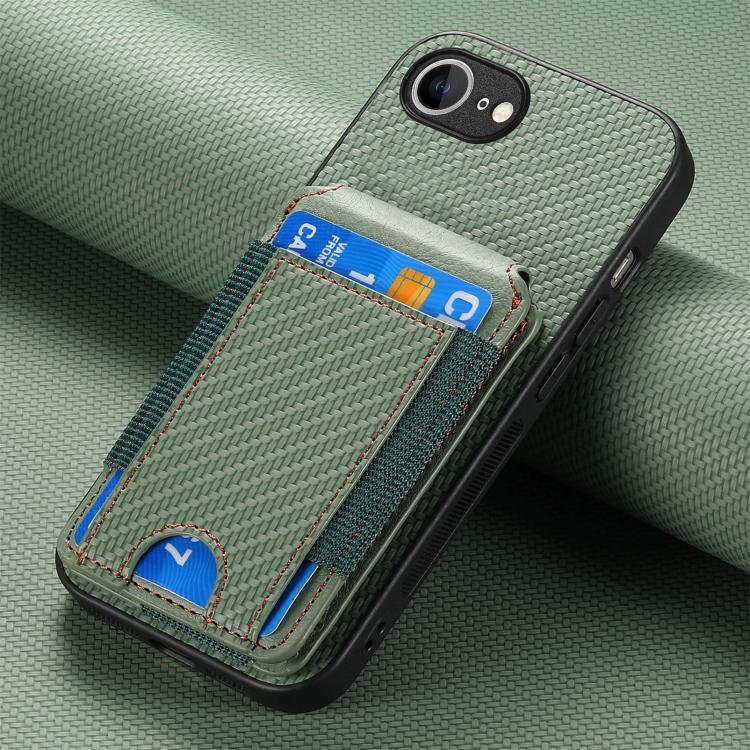 For iPhone 17e / 16e Carbon Fiber Vertical Flip Wallet Stand Phone Case