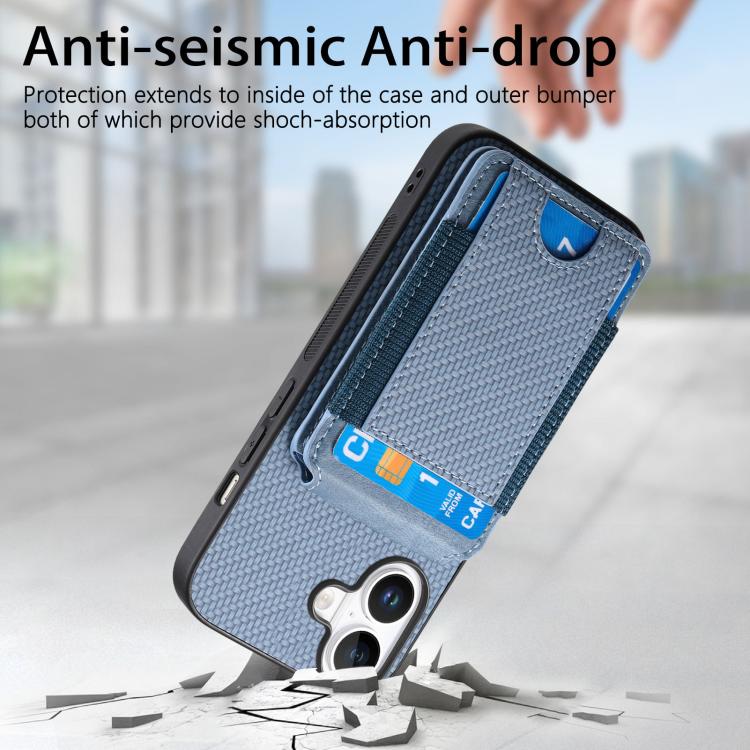 For iPhone 17 Carbon Fiber Vertical Flip Wallet Stand Phone Case