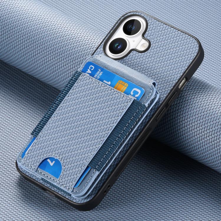 For iPhone 17 Carbon Fiber Vertical Flip Wallet Stand Phone Case