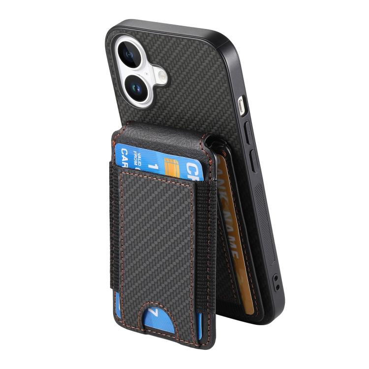 For iPhone 17 Carbon Fiber Vertical Flip Wallet Stand Phone Case