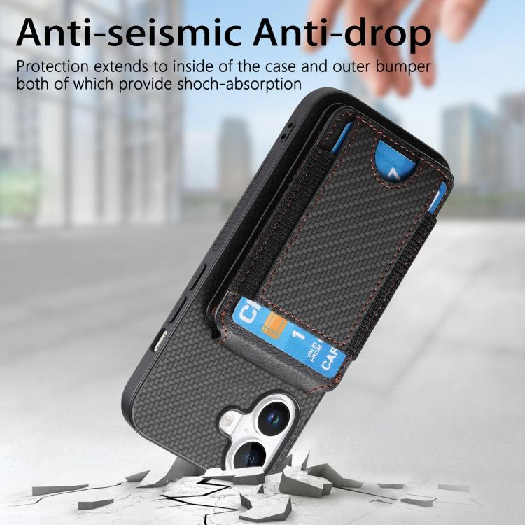 For iPhone 17 Carbon Fiber Vertical Flip Wallet Stand Phone Case