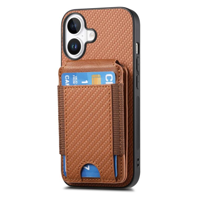 For iPhone 17 Carbon Fiber Vertical Flip Wallet Stand Phone Case