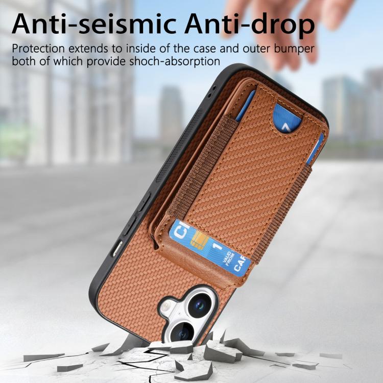 For iPhone 17 Carbon Fiber Vertical Flip Wallet Stand Phone Case