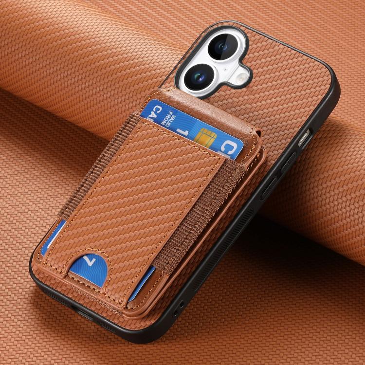 For iPhone 17 Carbon Fiber Vertical Flip Wallet Stand Phone Case