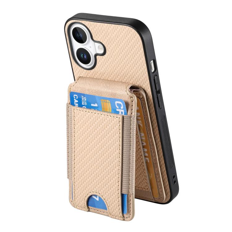 For iPhone 17 Carbon Fiber Vertical Flip Wallet Stand Phone Case