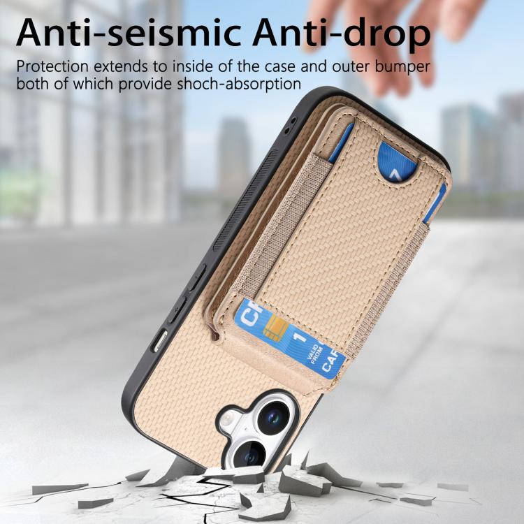 For iPhone 17 Carbon Fiber Vertical Flip Wallet Stand Phone Case