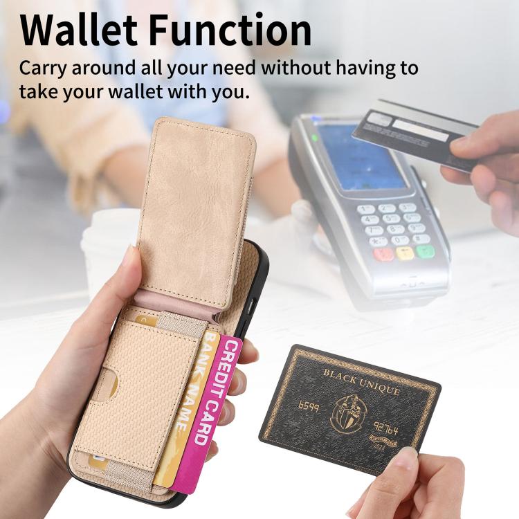 For iPhone 17 Carbon Fiber Vertical Flip Wallet Stand Phone Case