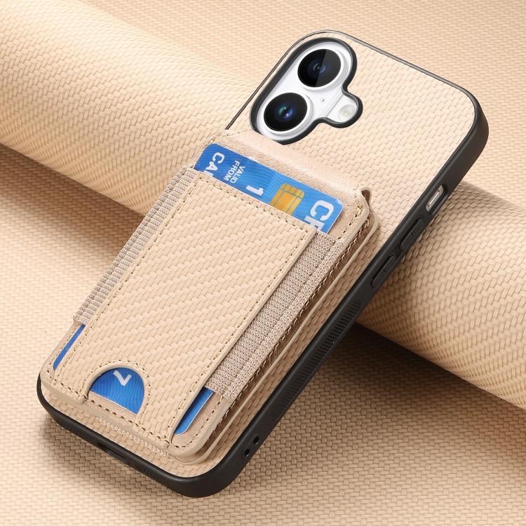For iPhone 17 Carbon Fiber Vertical Flip Wallet Stand Phone Case
