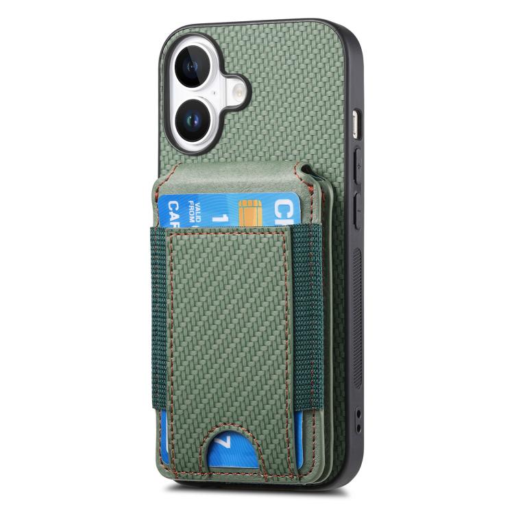 For iPhone 17 Carbon Fiber Vertical Flip Wallet Stand Phone Case