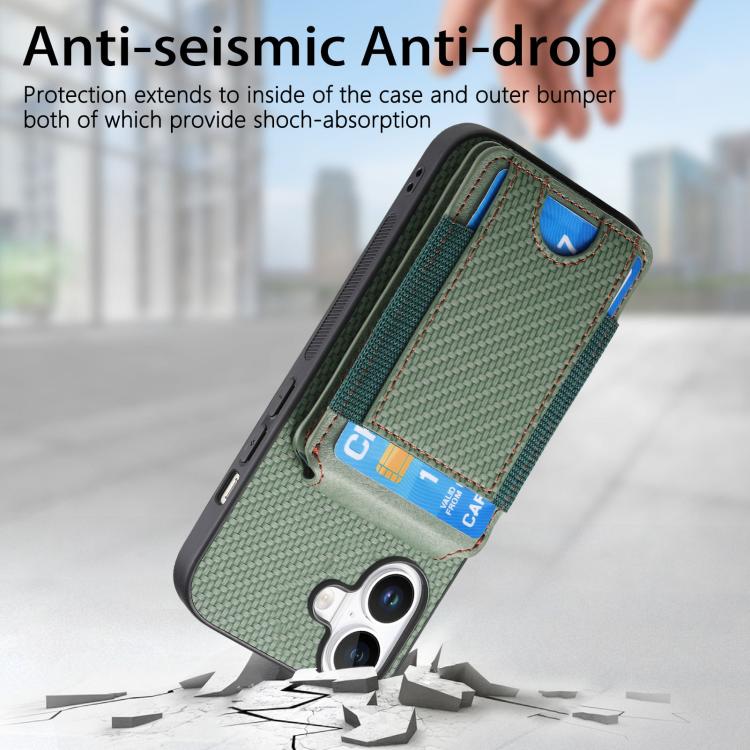 For iPhone 17 Carbon Fiber Vertical Flip Wallet Stand Phone Case
