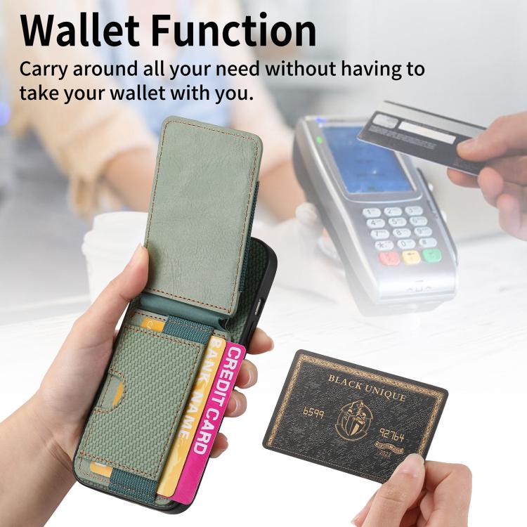 For iPhone 17 Carbon Fiber Vertical Flip Wallet Stand Phone Case