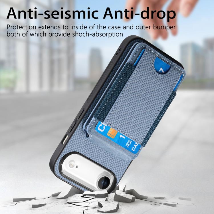 For iPhone Air Carbon Fiber Vertical Flip Wallet Stand Phone Case
