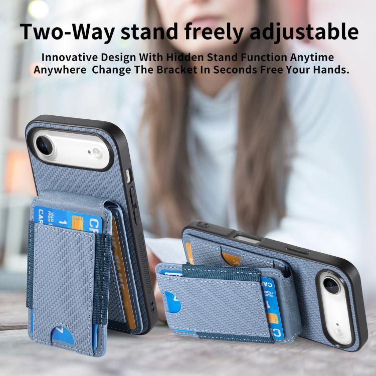 For iPhone Air Carbon Fiber Vertical Flip Wallet Stand Phone Case