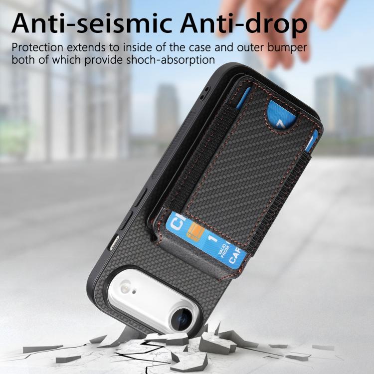 For iPhone Air Carbon Fiber Vertical Flip Wallet Stand Phone Case