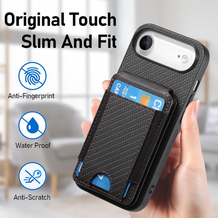 For iPhone Air Carbon Fiber Vertical Flip Wallet Stand Phone Case