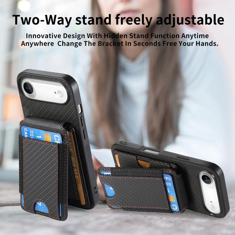 For iPhone Air Carbon Fiber Vertical Flip Wallet Stand Phone Case
