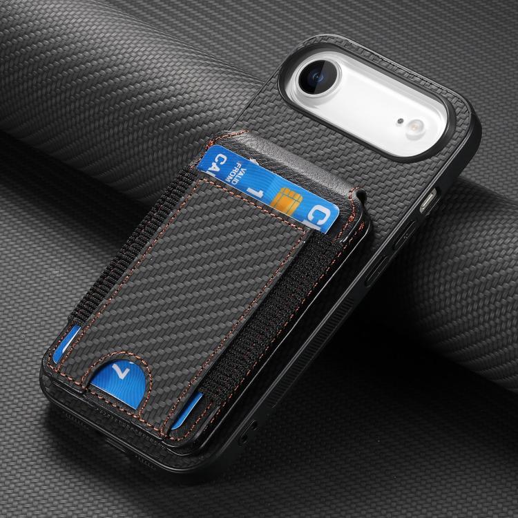 For iPhone Air Carbon Fiber Vertical Flip Wallet Stand Phone Case