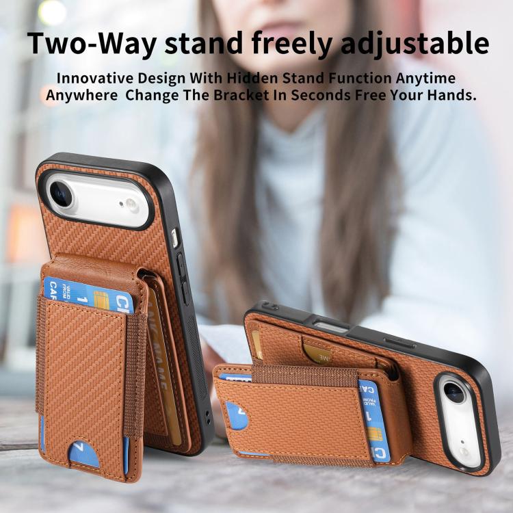 For iPhone Air Carbon Fiber Vertical Flip Wallet Stand Phone Case