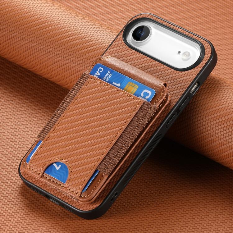 For iPhone Air Carbon Fiber Vertical Flip Wallet Stand Phone Case