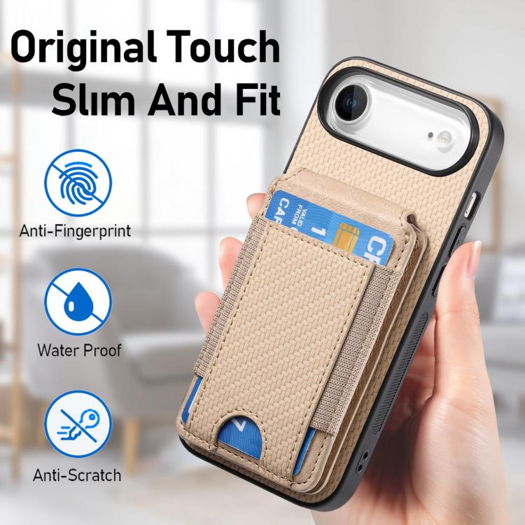 For iPhone Air Carbon Fiber Vertical Flip Wallet Stand Phone Case