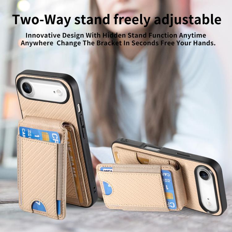 For iPhone Air Carbon Fiber Vertical Flip Wallet Stand Phone Case